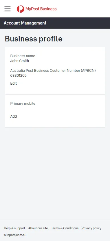 APBCN in Business details (mobile) step 2